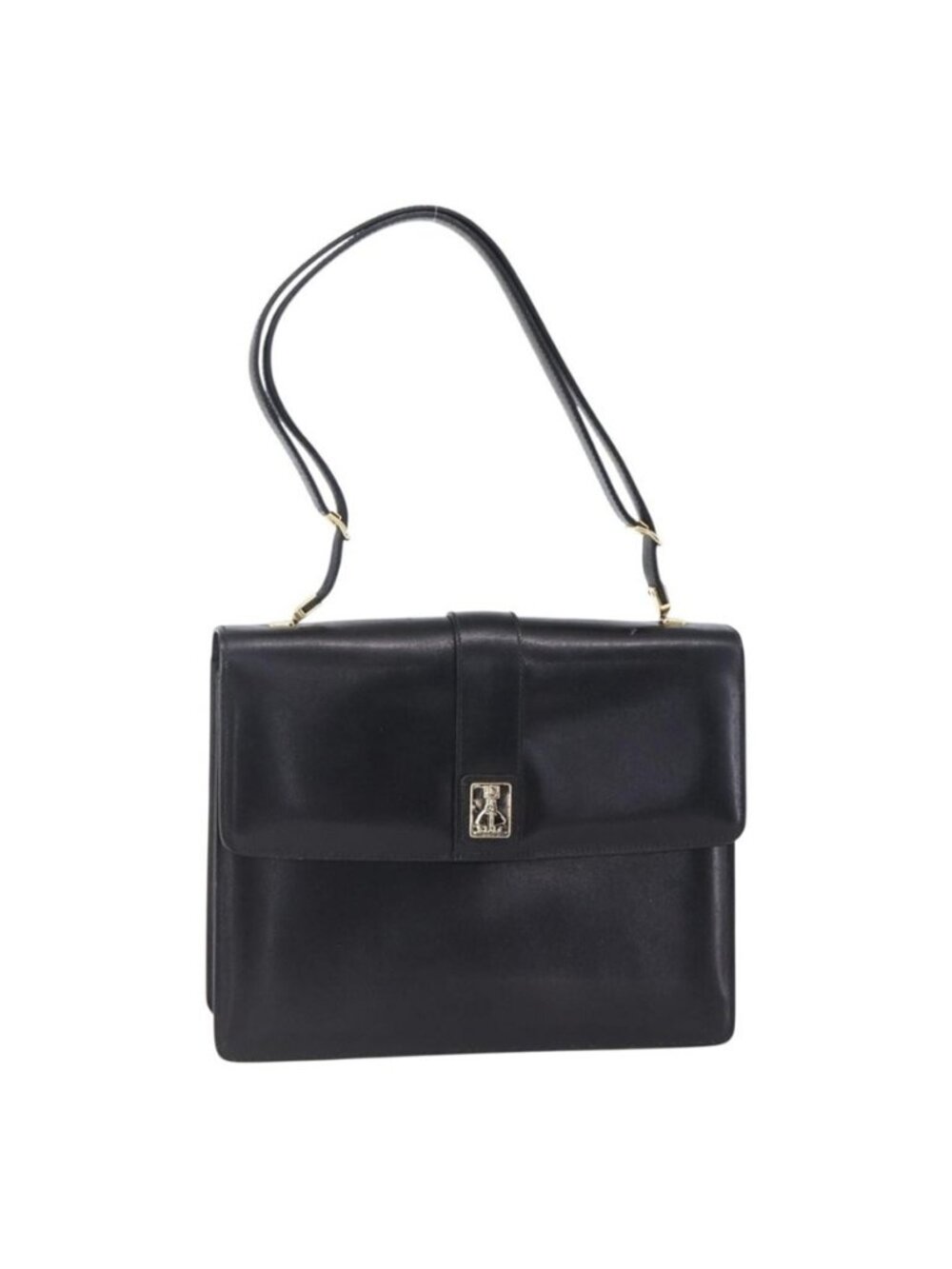 Authentic Burberrys Nova Check Shoulder Bag Leather Black Gold